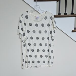 LuLaRoe Cream and Black Polka Dot Short Sleeve Top